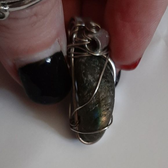 Sterling Silver 925 wire wrapped blue flash labradorite boho necklace - Picture 2 of 11